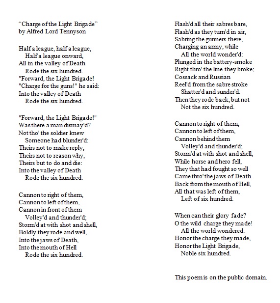 Charge of the light brigade poem essay conclusion
